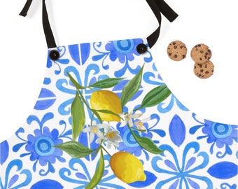 Italian Gifts, Italian Blue Tile and Lemon Blue and Yellow Apron