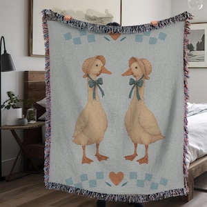80s Cottagecore Goose Woven Blanket: Soft Cotton Throw