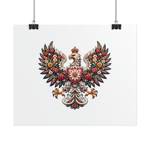 Póster enrollado con águila polaca Arte popular polaco - 11" x 9"