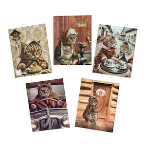 Cartes de voeux chat babouchka, cartes de voeux multi-designs (paquet de 5) pour les amoureux des chats polonais