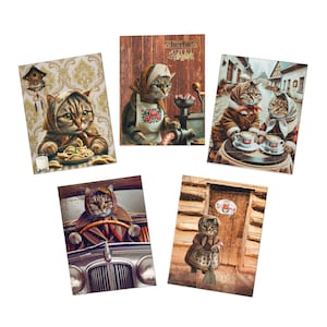 Babushka Cat Greeting Cards, Multi-Design Greeting Cards (5-Pack) for Polish Cat Lovers