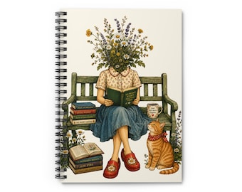 Cuaderno espiral para amantes de los libros y la jardinería - Línea rayada