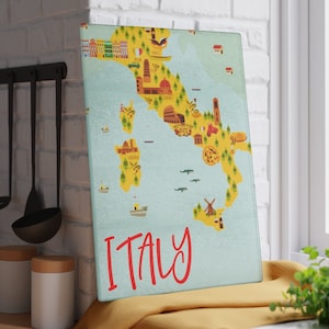 Italy Gifts, Italy Map, Italian Gift, Italian Style Kitchen Decor, Glass Cutting Board