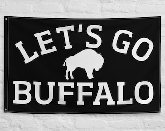 Lets Go Buffalo Flag Banner: Black Buffalo Man Cave Decor