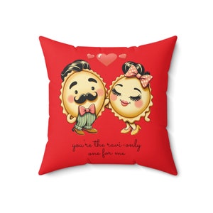 Almohada cuadrada de poliéster hilado con motivos retro italianos y pasta para amantes de San Valentín vintage
