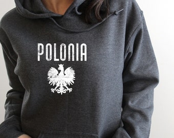 Polish Hoodie, Polish Gifts, Distressed Text Polonia Style Falcon Unisex Heavy Blend Hooded Sweatshirt