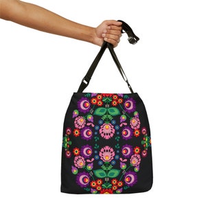 Wycinanki Floral Tote Bag: Polish Folk Art Adjustable Shoulder Bag