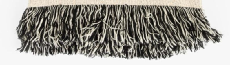 May include: Black and white fringe trim with a zebra print pattern.