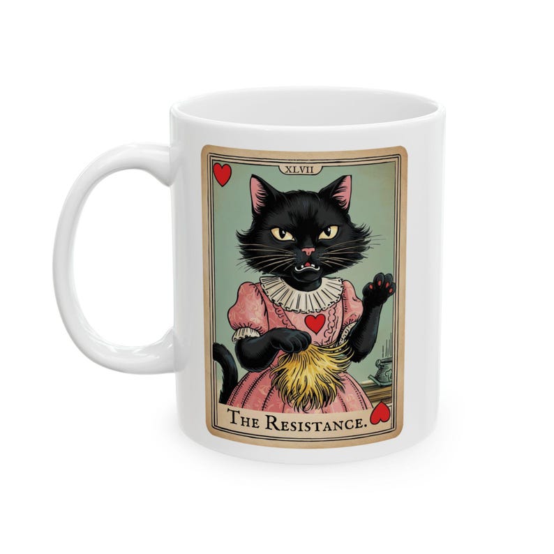 Cat Lady Tarot Card Ceramic Mug: Anti-Trump Political Statement image 4