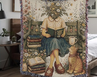 Manta clásica para amantes de los libros y lectores, ideal como pieza de colección. Un toque artístico para el hogar al estilo cottagecore.