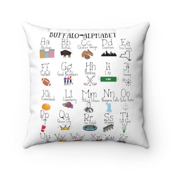 Buffalo Alphabet A-Z Pillow Buffalo NY Gift Idea Spun Polyester Square Pillow