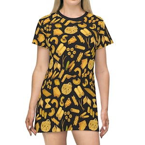 Pasta Print T-Shirt Dress: Italian Food Lover Apparel