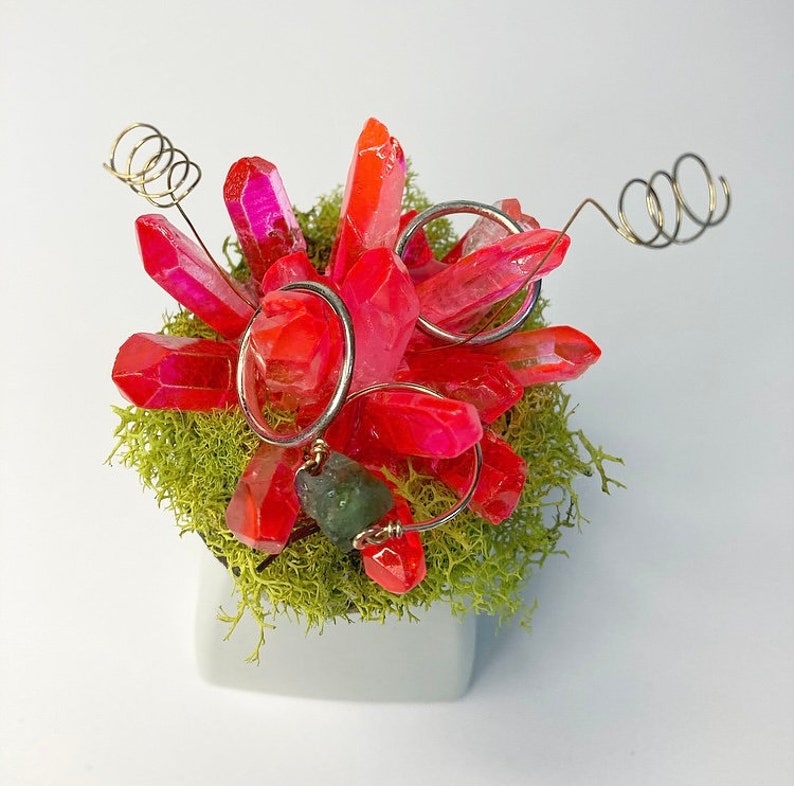 Handmade Whimsical Crystal Ring Jewelry Holder Moss Ring Cone Dish Crystal Ring Holder