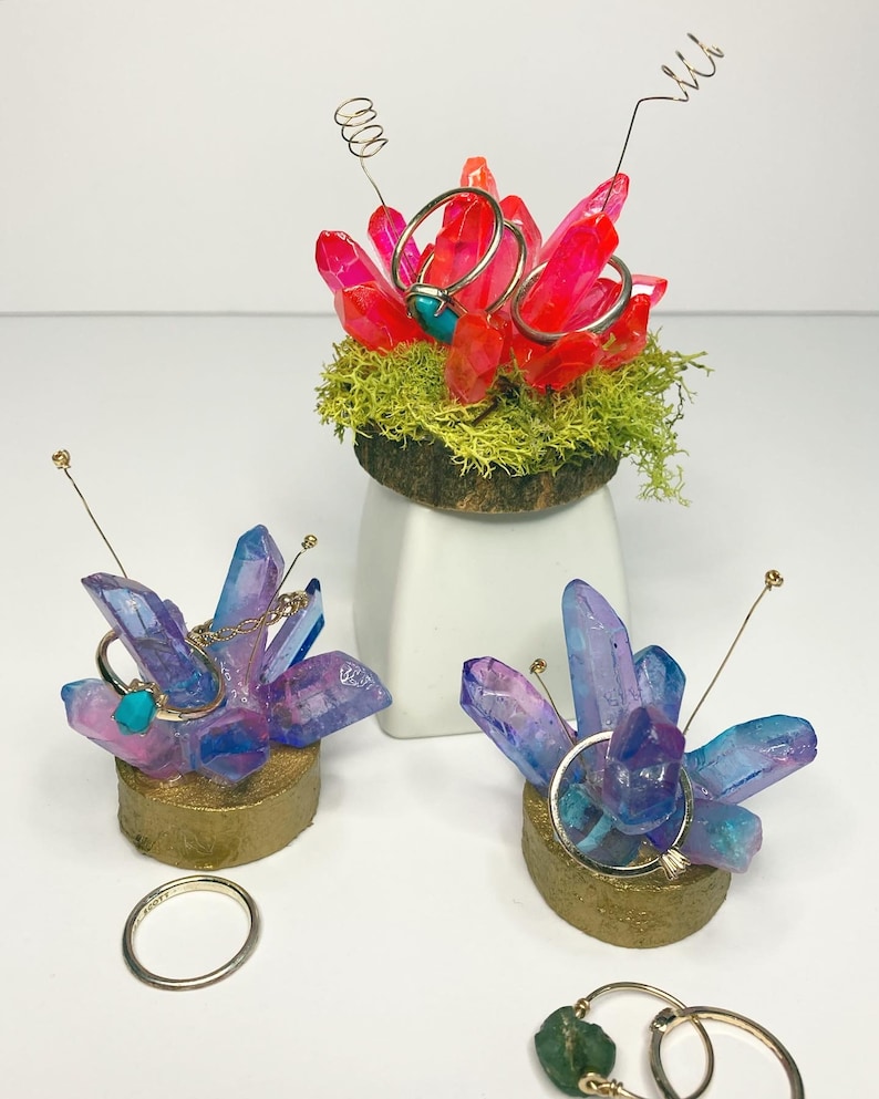 Handmade Whimsical Crystal Ring Jewelry Holder Moss Ring Cone Dish Crystal Ring Holder