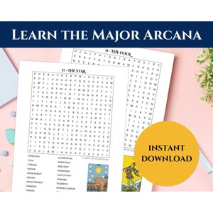 Learn Tarot - Tarot Cheat Sheet Printable - Beginner Tarot - Major Arcana - Word Searches