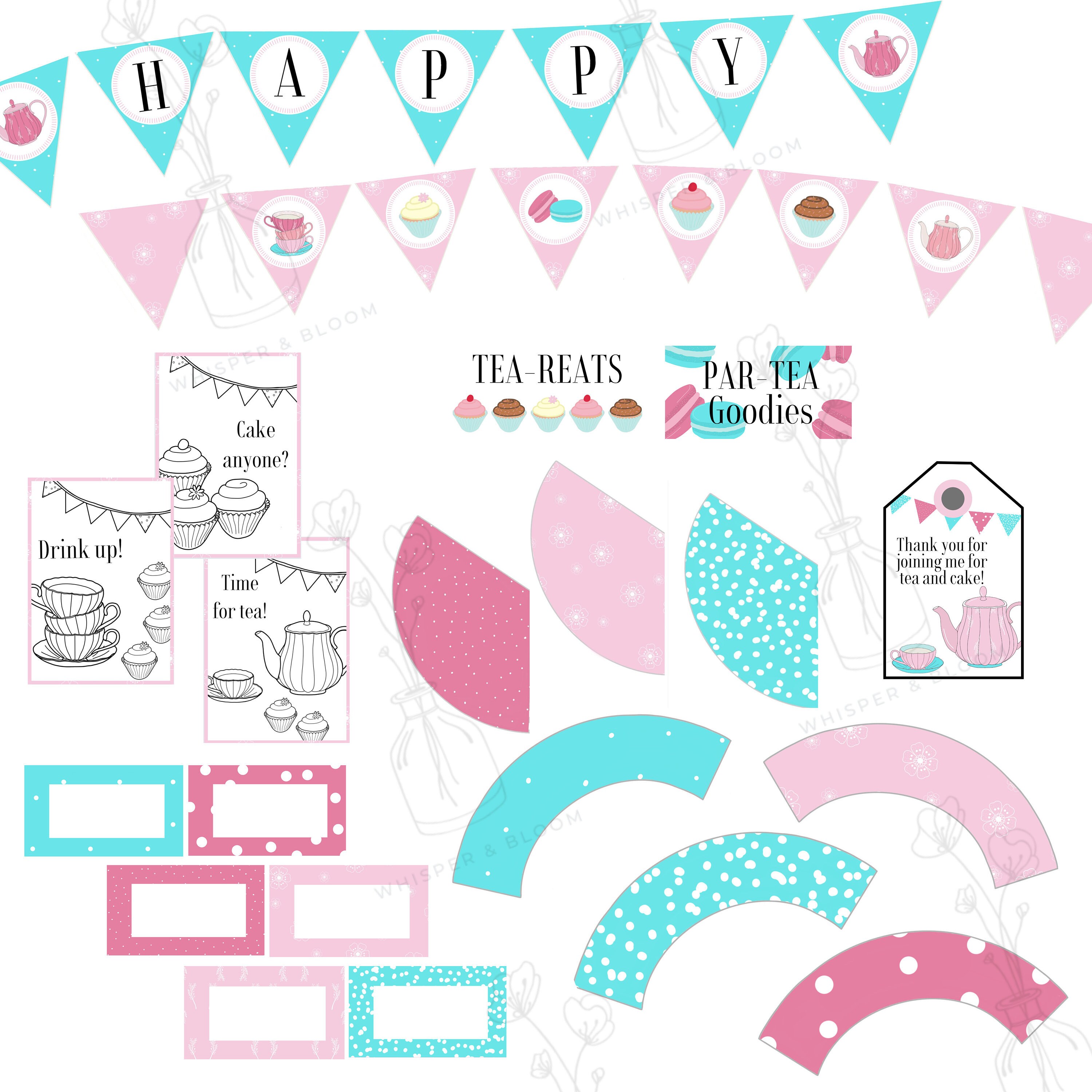 Birthday Tea Party Printable DIY Kit High Tea Decorations Etsy