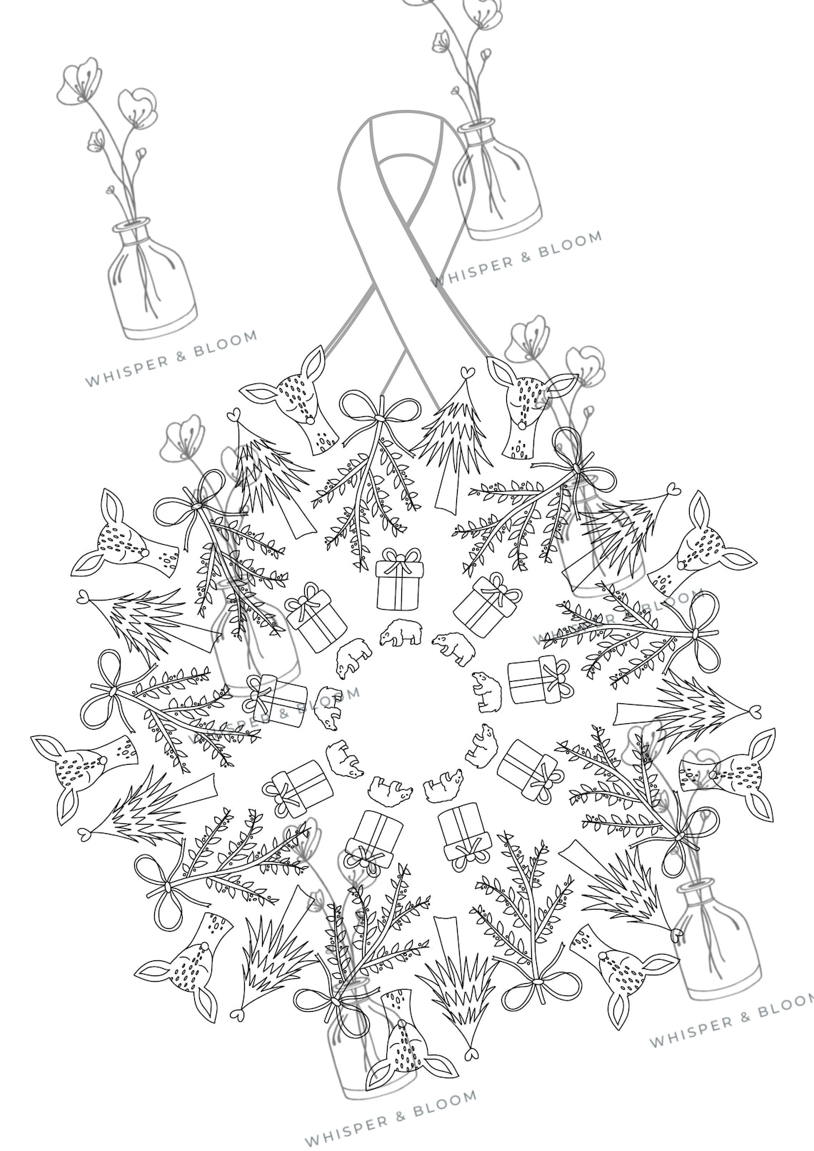 Christmas Wreath Coloring Pages X 6 Designs, Christmas Theme Printable ...