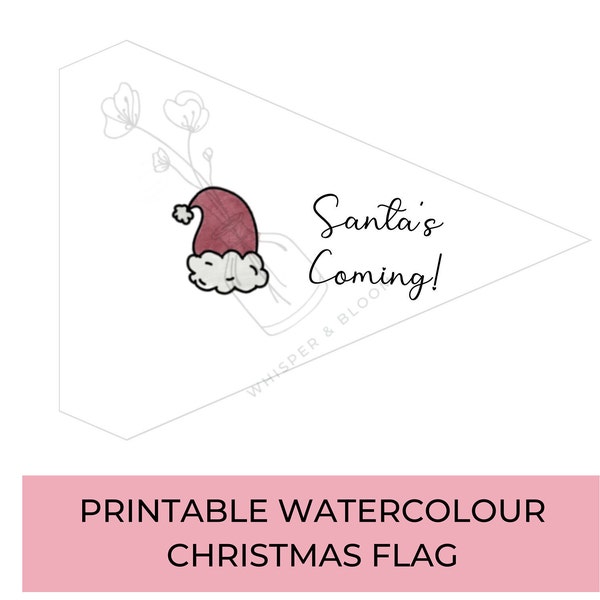 Santa's Coming Flag, Christmas DIY Decoration, Printable Christmas Flag, Stocking Filler, Stocking Stuffer, Holiday Photo Props, Santa Hat