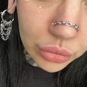 Chunky Stainless Steel Nose Chain - Custom Length, Double Piercing