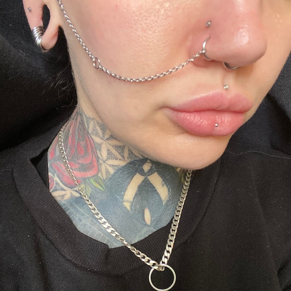 Handgjord stålkedja för näsa till öra: Goth-piercingsmycken