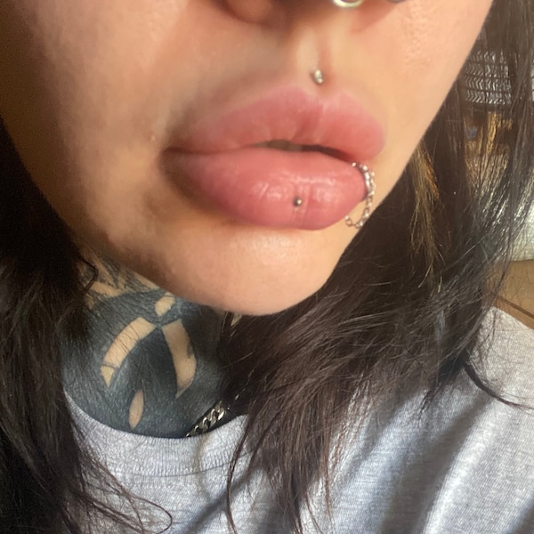 Fake lip piercing with chain, faux lip ring, fake lip piercing, faux lip chain and ring, lip chain