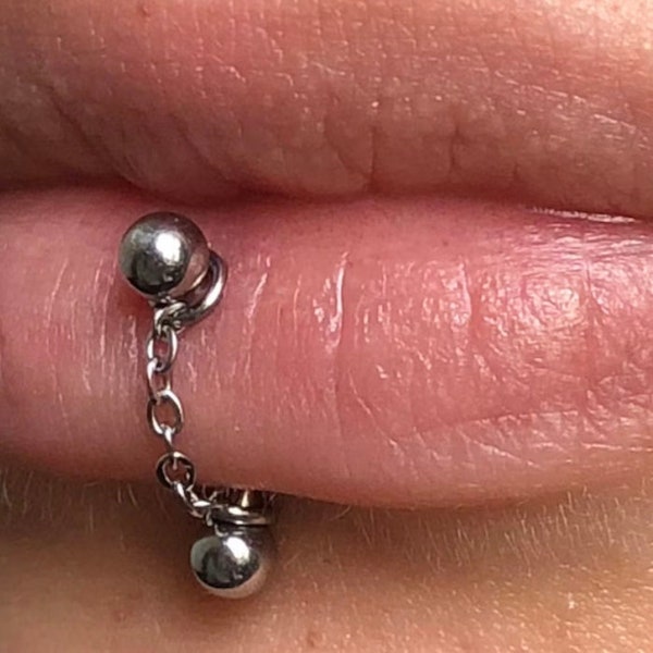 vertikal Labret Piercing Kette, Piercing Kette, Lippenpiercing, Lippe Piercing Kette, Lippen Kette