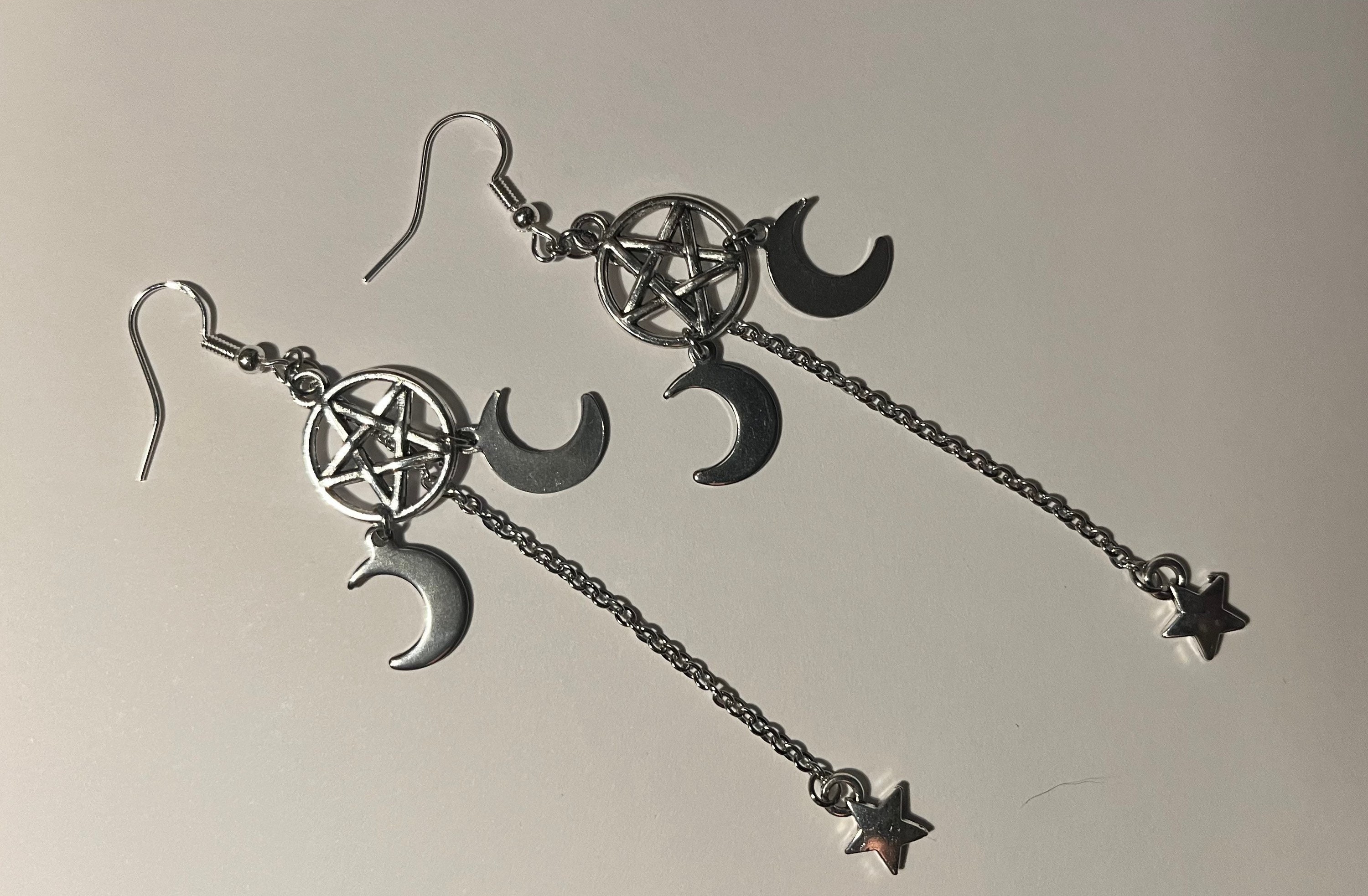 Pentagram Earrings,crescent Moon Earrings, Gothic Jewellery