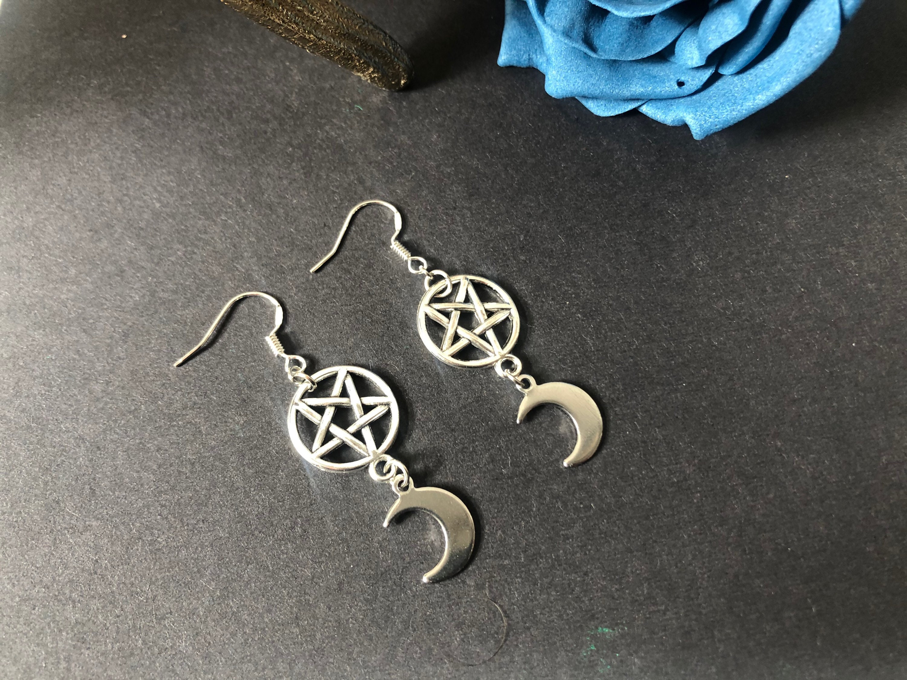 海外限定スパイク販売 Pentagram Earrings,crescent Moon Earrings, Gothic Jewellery アクセサリー