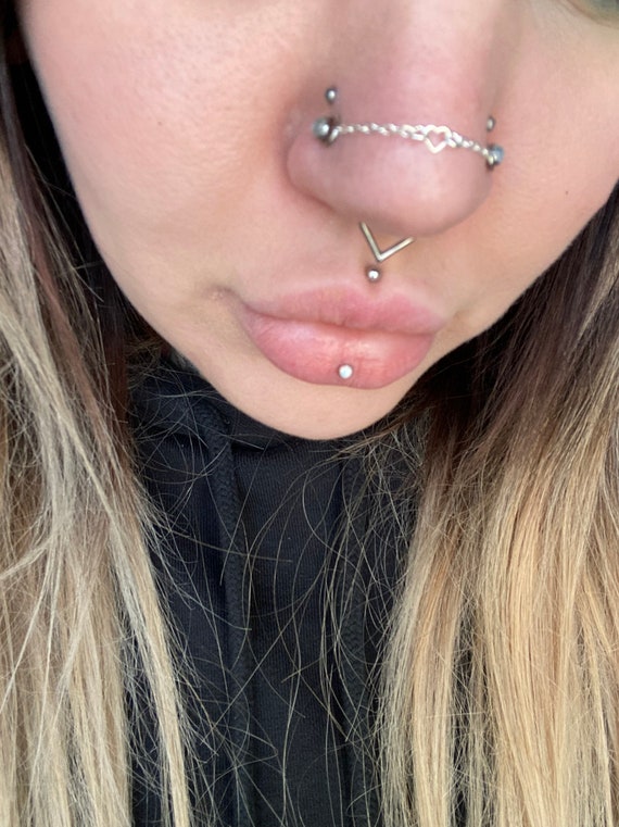 Dainty Heart Symbol Nose Chain steel Sterling Silver Nose Chain