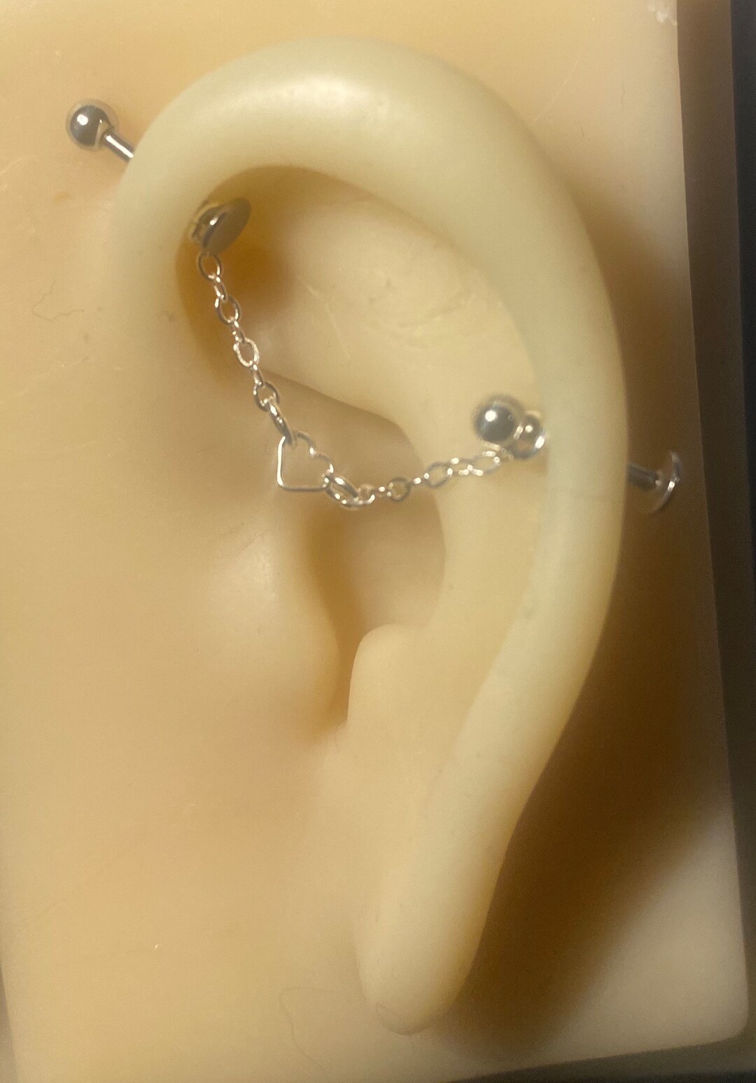 Heart Ear Chain Ear Piercing Chain Industrial - Etsy