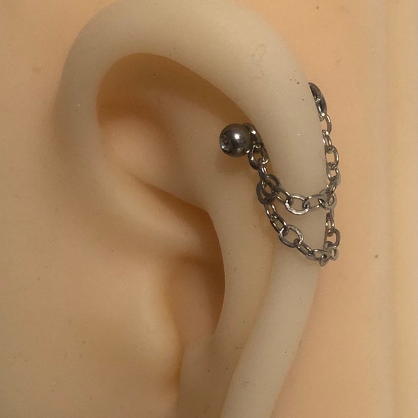Convertible Chain Ear Jacket: Stainless Steel Helix Cartilage Piercing