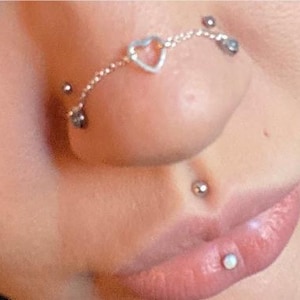 Sterling Silver Heart Nose Chain: Double Nostril Piercing Jewelry