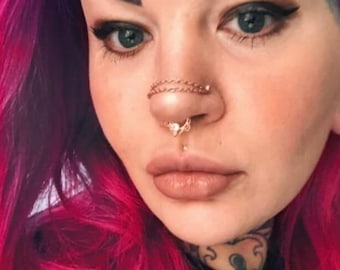 Double Nose Piercing Chain: Handmade Stainless Steel, Custom Length