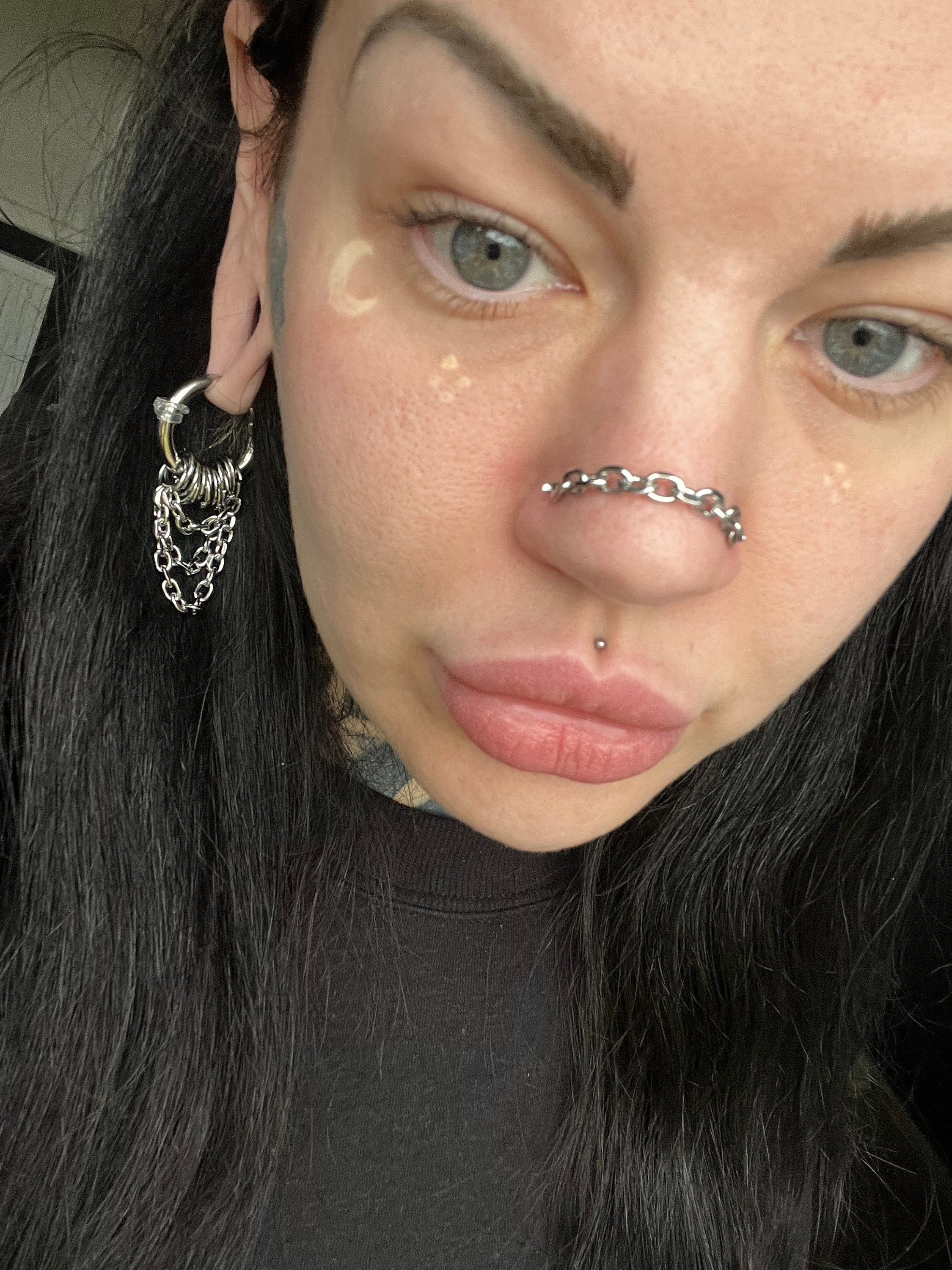 Stainless Steel Nose Chain: Triple O Ring, Double Nostril Piercing - Finland - Foto 12