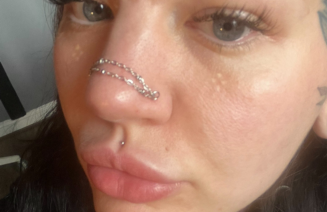 Double Satellite Nose Chain, Silver Nose Chain, Nose Chain
