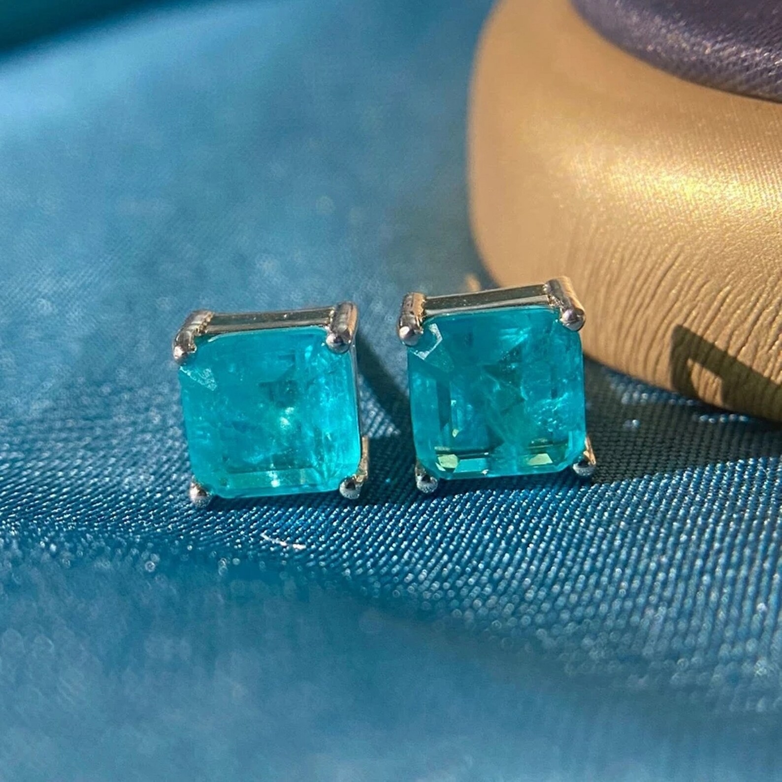 100 925 Sterling Silver Paraiba Tourmaline Studs Earrings Etsy