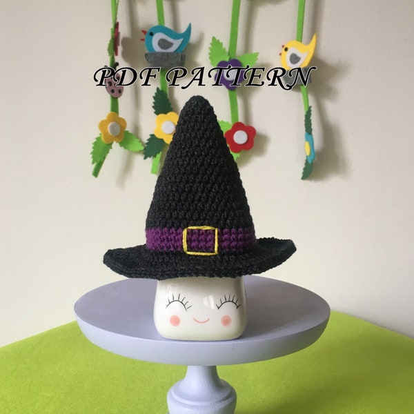 CROCHET PATTERN Marshmallow mug Witch hat pdf pattern, Hat  pattern for 2.5 x2.75 inches marshmallow mug, Halloween Decor