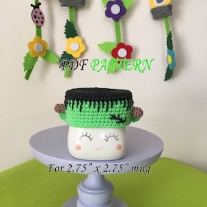 CROCHET PATTERN Marshmallow mug Frankenstein hat pdf pattern, Hat pattern for 2.75 x 2.75 inches marshmallow mug, Halloween Decor