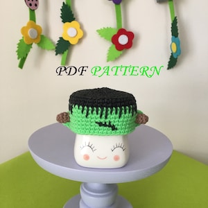CROCHET PATTERN Marshmallow mug Frankenstein hat pdf pattern, Hat pattern for 2.5 x 2.75 inches marshmallow mug, Halloween Decor