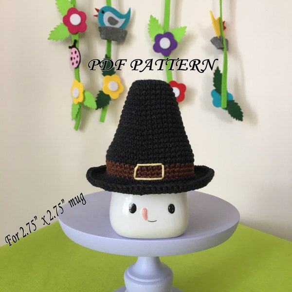 CROCHET PATTERN Marshmallow mug Pilgrim hat pdf pattern, Hat pattern for 2.75 x 2.75 inches marshmallow mug, Thanksgiving day decor