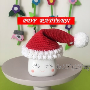 Crochet Marshmallow Mug Santa Hat Pattern:  Christmas Tiered Tray Decor (PDF Download, US Terms)