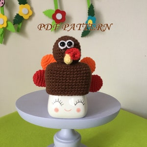 Crochet Marshmallow Mug Turkey Hat Pattern: Thanksgiving Tiered Tray Decor (PDF Download, US Terms)