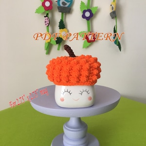 CROCHET PATTERN Marshmallow mug hat pdf pattern, Ms. Pumpkin&#39;s hat pattern for 2.75 x 2.75 inches marshmallow mug
