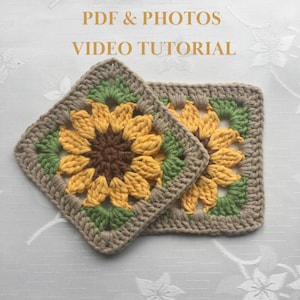 ひまわりのおばあちゃんのスクエアかぎ針編みパターン - ひまわりブランケットPDF（写真とビデオチュートリアル付き）英語（米国）
