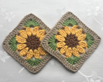 Crochet Sunflower Granny Square Pattern: Blanket, Scarf, Cushion Patchwork (PDF Download, Video)