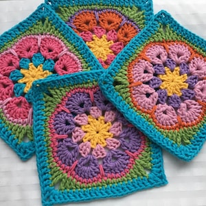 African Flower Granny Square Crochet Pattern, Motif for Blanket Pillow Cardigan (PDF, Video)
