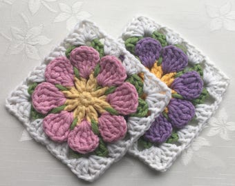 Crochet 3D Flower Granny Square Crochet Pattern Modern Floral Motif (PDF Download, US Terms)