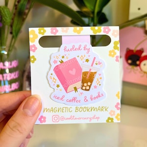 Fueled by Books and Iced Coffee Magnetic Bookmark / Coffee Lover Bookmark / Book Lover Gifts / Gifts for Readers / Cute Bookworm