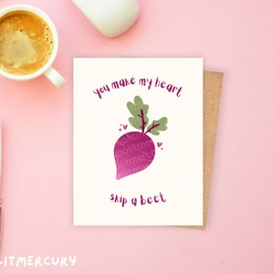 Vous faites mon coeur sauter une carte A2 de betterave / Jolie carte de Saint-Valentin / Carte de voeux betterave jeu de mots / Carte d'anniversaire