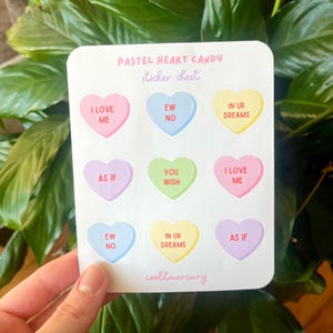 Folha de adesivos foscos Candy Hearts | Adesivos para planejador | bullet journaling|
